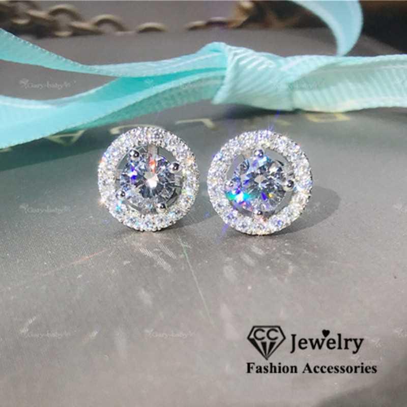 Stud Earrings For Women 925 Silver Plated Cubic Zircon Weddi
