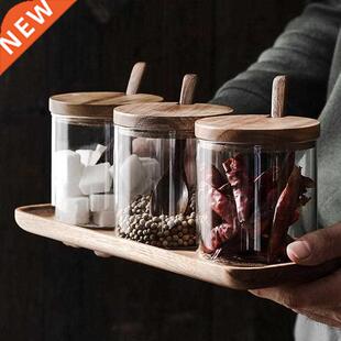 1Pcs Kitchen Seasoning Jar Glass Spice Container Salt Jars C