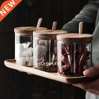 1Pcs Kitchen Seasoning Jar Glass Spice Container Salt Jars C