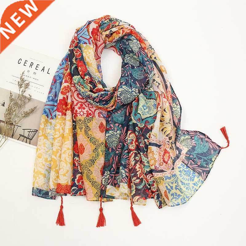 2021 Fashion Luxury Brand Aztec Floral Tassel Viscose Shawl