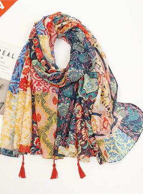 2021 Fashion Luxury Brand Aztec Floral Tassel Viscose Shawl
