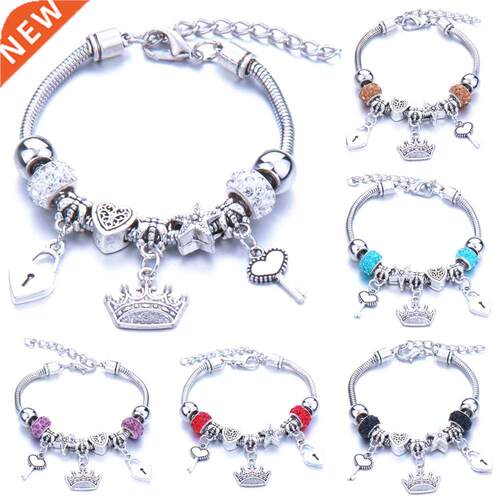 Antique Original Crown key lock Shape 6 colors Charm Bracele