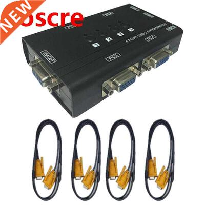 USB VGA KVM Switch with 4 Cables, 4 Port Selector Switcher f