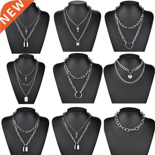 Punk Chain choker On Neck Lock Charms Cross Heart Pendant La