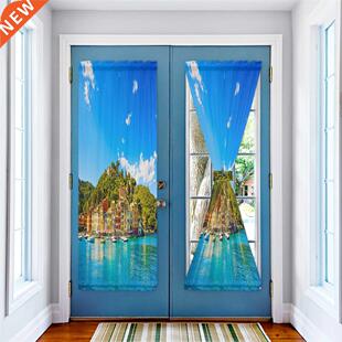 Door Sea Landscape Kitchen Curtain Europe Resort The