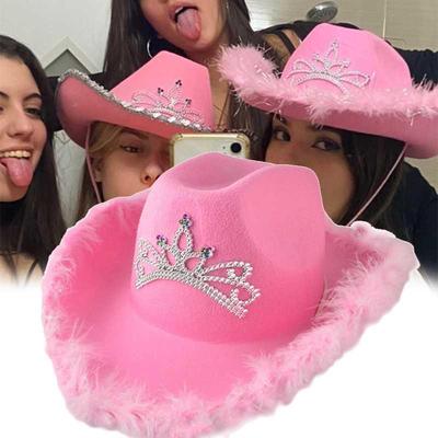 Western Cowboy Caps Pink Cowgirl Hat for Women Girl Tiara Co