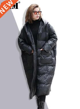 [EAM] 2021 New Winter Hooded Long Sleeve Solid Color Black C