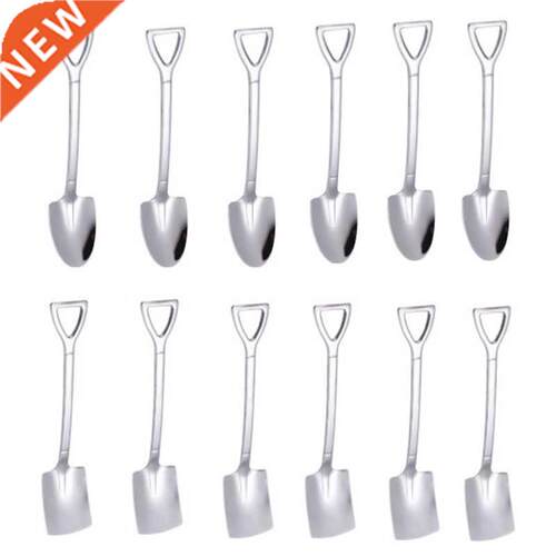 12PCS Creative 304 Stainless Steel Spade Spoon Cake Dessert