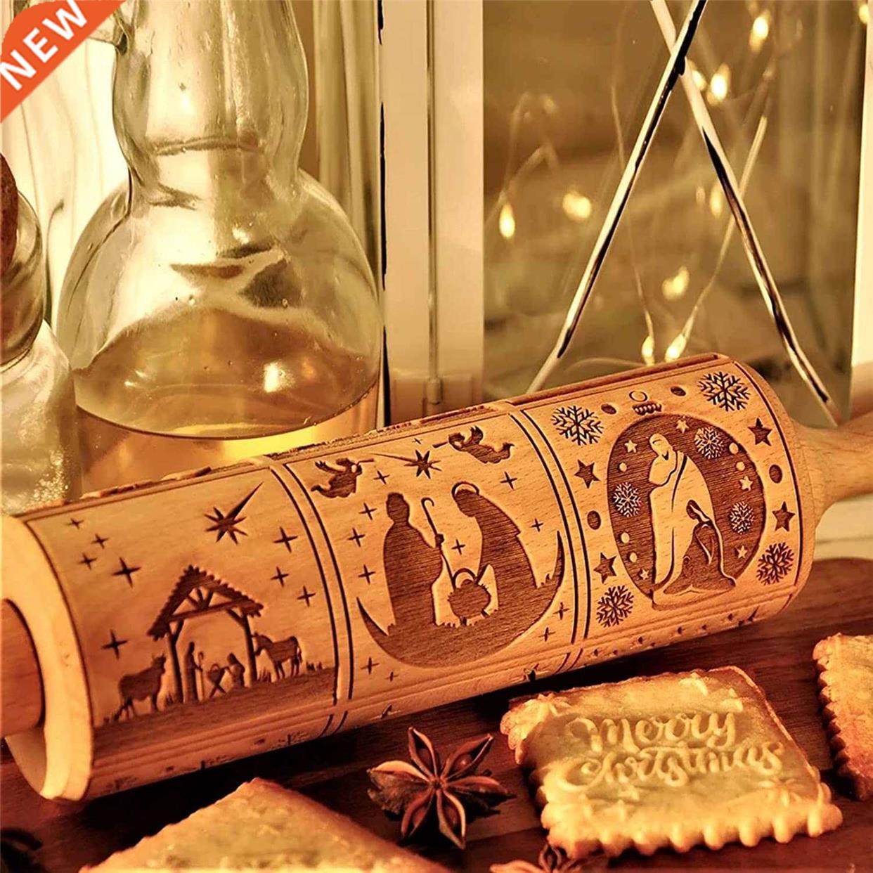 nativity engraved rolling pin christmas wooden carvings