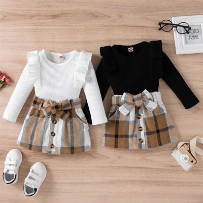 Toddler Kids Girls 2 Pieces Outfit, Long Sleeve Knitted Ribb