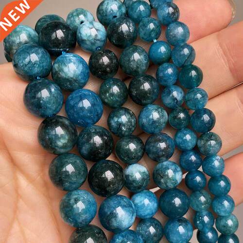 Blue Apatite Stone Beads Smooth Round Loose Spacer Beads For
