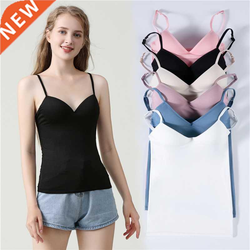 New Padded Bra Tank Top Women Modal Spaghetti Solid Cami Top