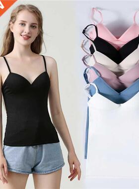 New Padded Bra Tank Top Women Modal Spaghetti Solid Cami Top