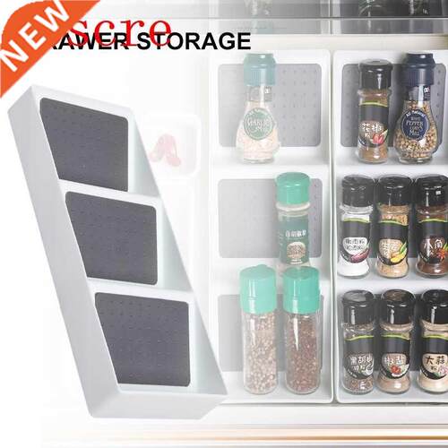 Kitchen Spice Rack Drawer Storage Non-skid 3 Grids Organizer