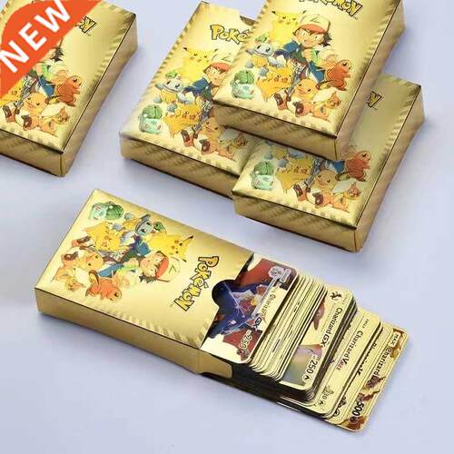 54pcs Pokemon Metal Gold Cd Box Golden Letters Spanish Pla