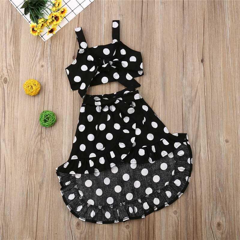 Kids Baby Girls Polka Dot Clothes Sets Vintage Sling Bow Ves