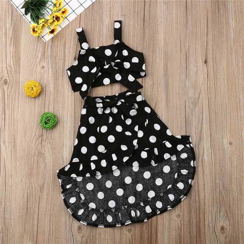 Kids Baby Girls Polka Dot Clothes Sets Vintage Sling Bow Ves