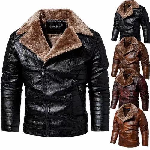 Mens Thick Leather Jackets Winter Autumn Male Fashion Motorc