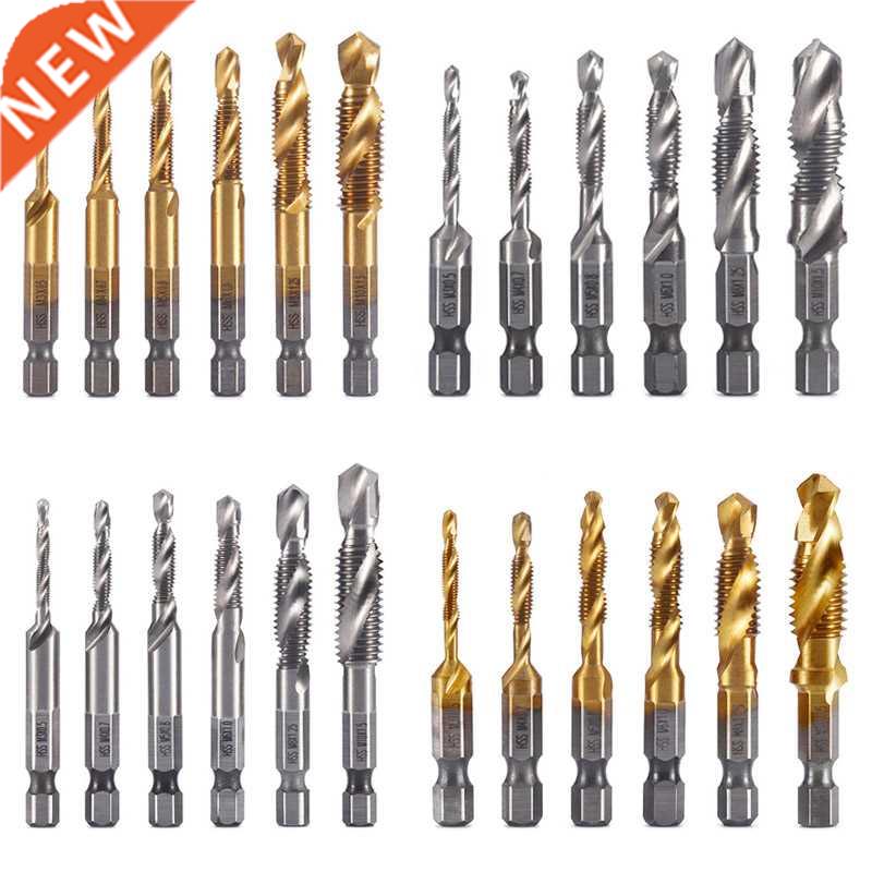 6Pcs Tap Drill Bit Hex Shank Titanium Plated HSS Screw Threa