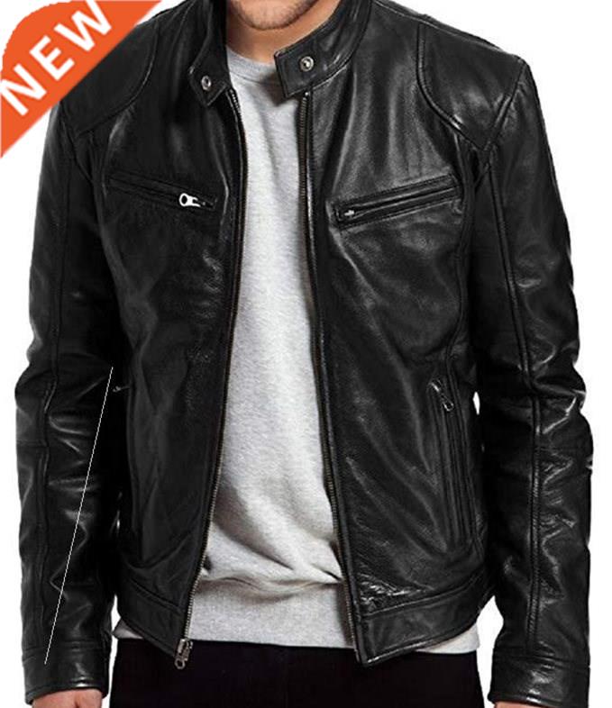 Men autumn fashion leather jacket youth casual coat 男皮夹克图片