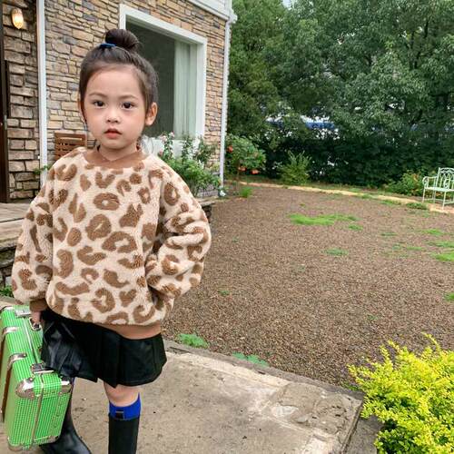 Winter children fashion leopard print fleece thicken sweatsh