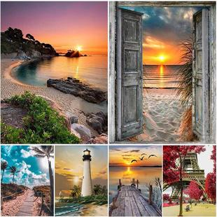 Landscape Diamond Kit Stitch Sunset Painting Cross
