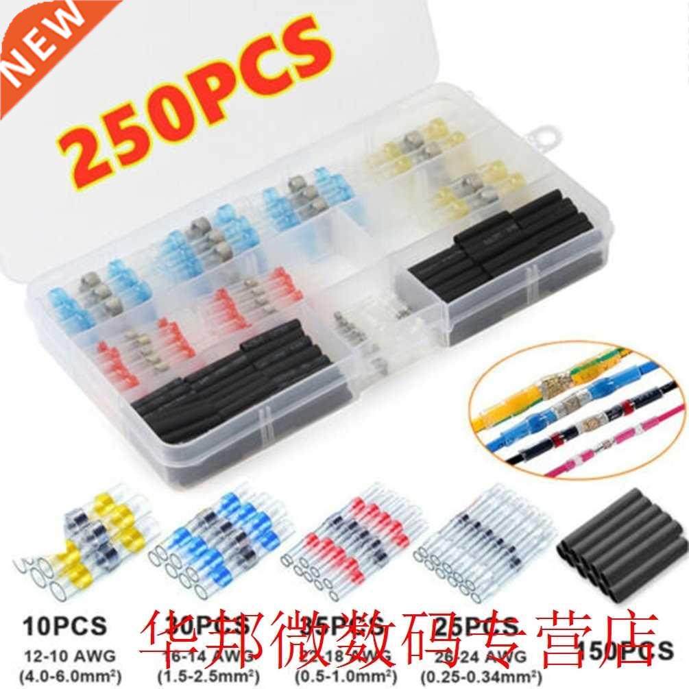 250Pcs Tin Ring Crimp Terminals Mix Solder Sleeve Heat Shrin