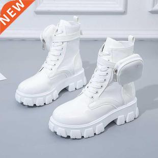 New Botas Women Motorcycle Ankle Boots Wedges Female Lace Up