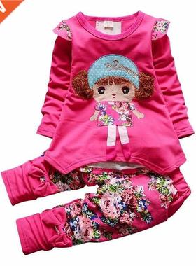 New Spring Autumn Kids Cartoon Clothes Suit Baby Girls Flowe