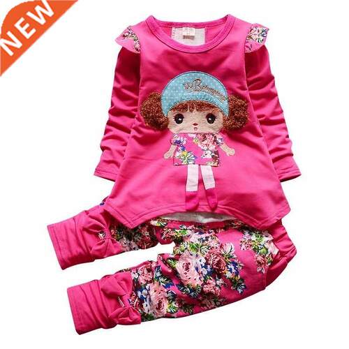 New Spring Autumn Kids Cartoon Clothes Suit Baby Girls Flowe