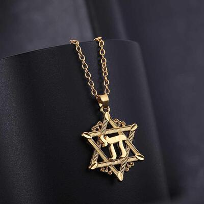 Lemegeton chai Pendant Necklace Men David Star Necklace Gol