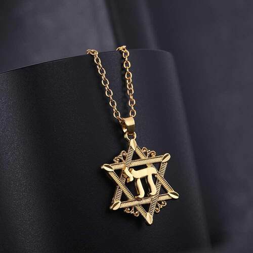 Lemegeton chai Pendant Necklace Men David Star Necklace Gol