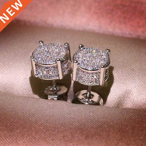 Luxury Female Round Zircon Cryal Earrings Women Fashion Si