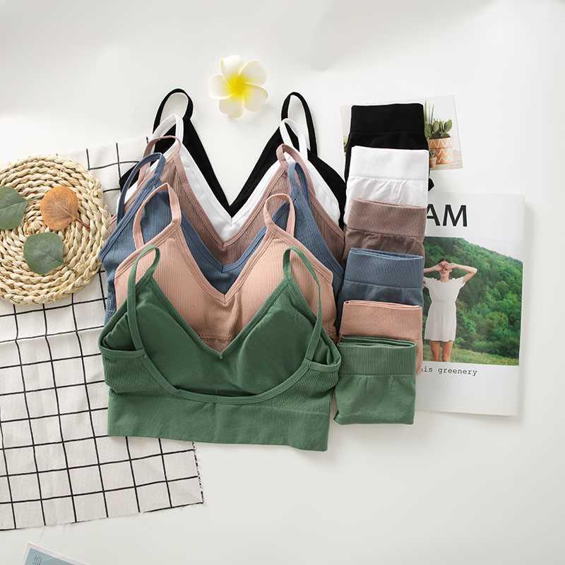 ATHVOTAR Seamless Underwear Sets Padded Bra Set Sexy Women T