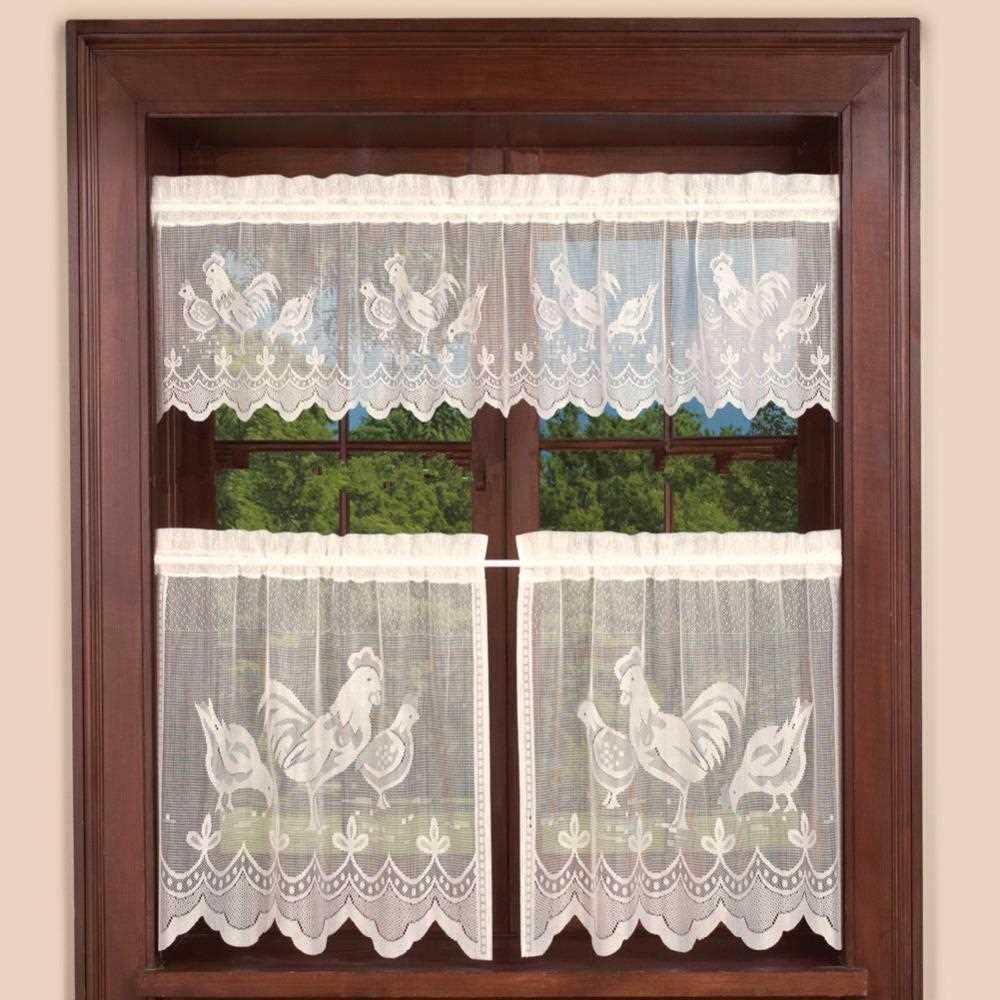 Easter Lace Coffee Curtain Window Tulle Cock Pattern Curtain