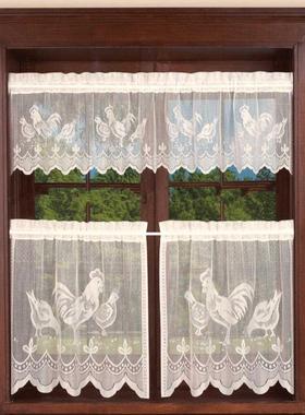 Easter Lace Coffee Curtain Window Tulle Cock Pattern Curtain