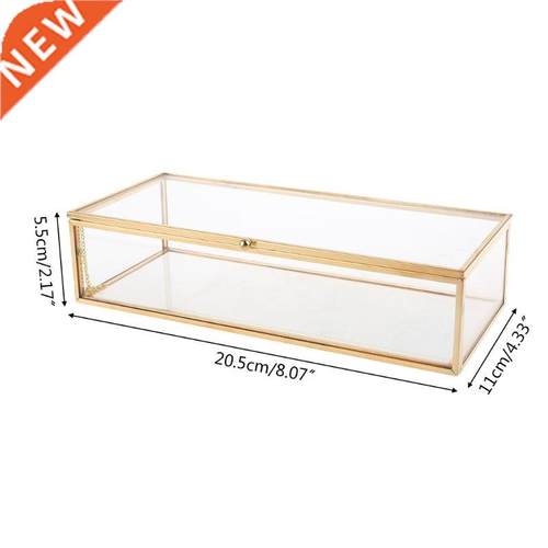 Golden Vintage Glass Lidded Box Edge Bracelet Keepsake Decor