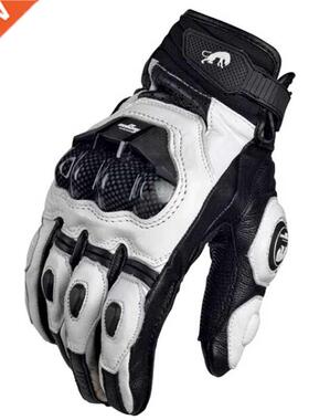Motorcycle Gloves black Racing Genuine Leather Motorbike whi