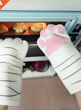 1PC Cute Cartoon Cat Paws Oven Mitts Long Cotton Baking Insu