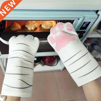 1PC Cute Cartoon Cat Paws Oven Mitts Long Cotton Baking Insu