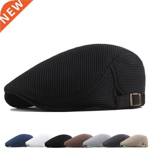 Spring Summer Men's Beret Solid Color Hollow Mesh Cap Br