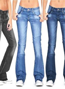 Black Low Rise Flared Jeans Women Spring Summer Casual Vinta