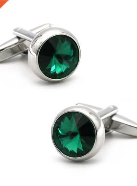 Men's Luxury Crystal Cufflinks Green Color Stone Top Quality
