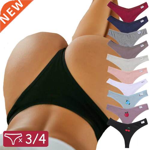 3PCS/4PCS Fruit Embroidery Women Thongs Panties Sexy Low Wai