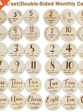 6 Pcs Handmade Baby Milestone Cards Wooden Double-sided Mont