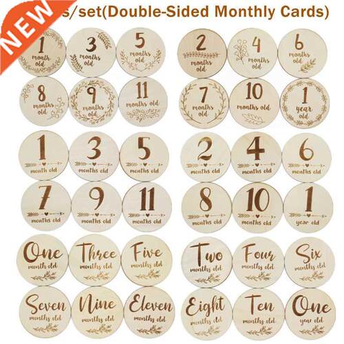 6 Pcs Handmade Baby Milestone Cards Wooden Double-sided Mont