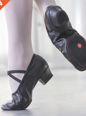Natural Leather Ballet Dancing Shoes Women Middle Heel Girls