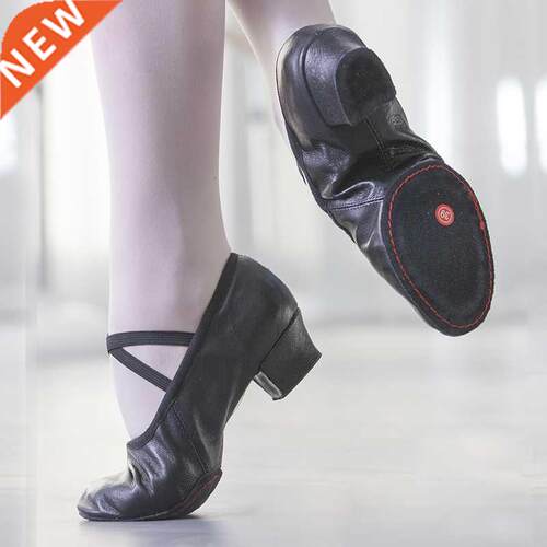 Natural Leather Ballet Dancing Shoes Women Middle Heel Girls
