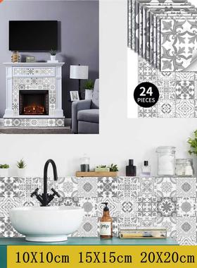 Grey Retro Tiles Wall Stickers PVC Self Adhesive Waterproof