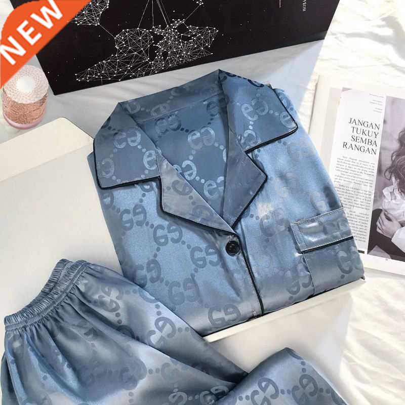 Men Pajas Set Ice Silk Nightwear Trousers With Short Sleev